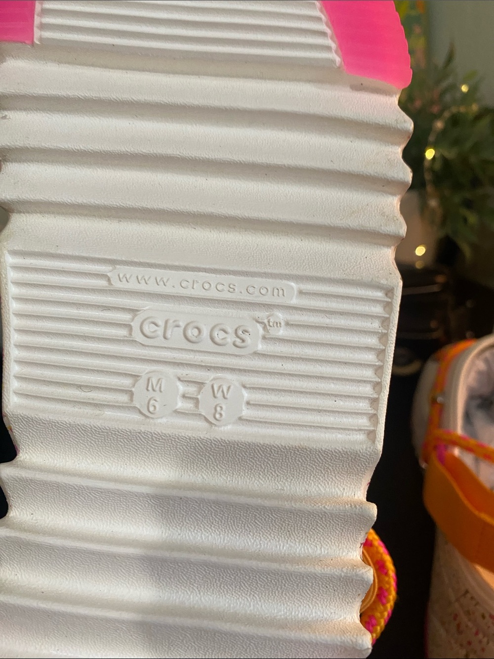 CROCS White Sandal with Pink & Yellow Rope Accents - Picture 4 of 5